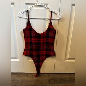 Red plaid low back bodysuit